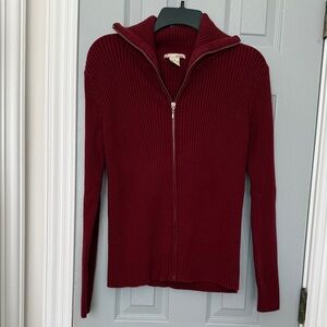 EVIE Red Ribbed Knit Zipper Sweater